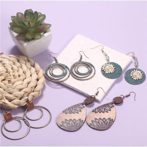 10 Pairs Boho Dangle Earrings Set for Women Vintage Teardrop Geometric Jewelry - Picture 5 of 7